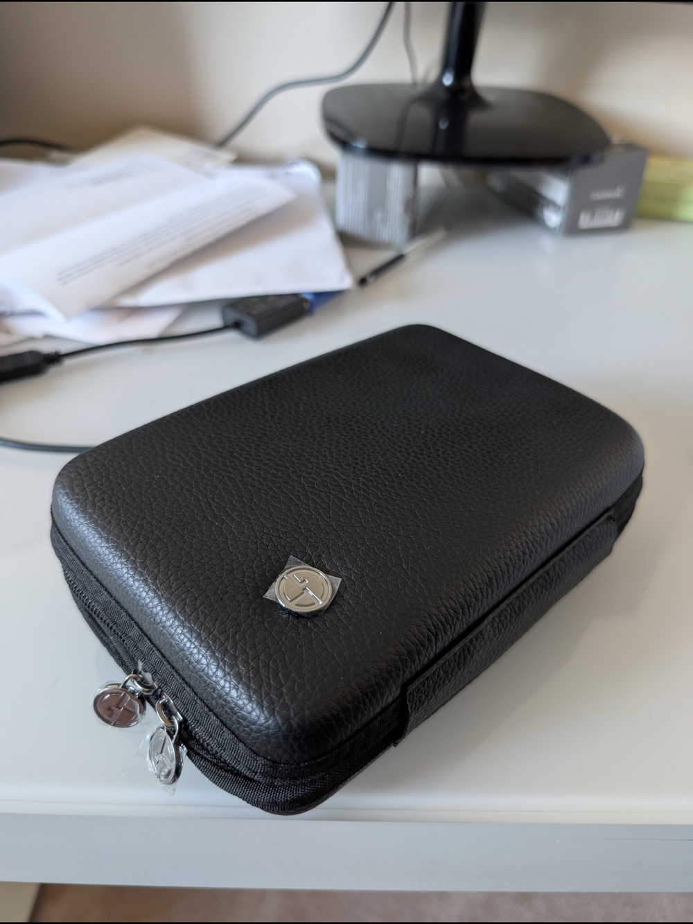 Giorgio Armani x Eva air Black Pebbled Leather Toiletry/Accessory Pouch